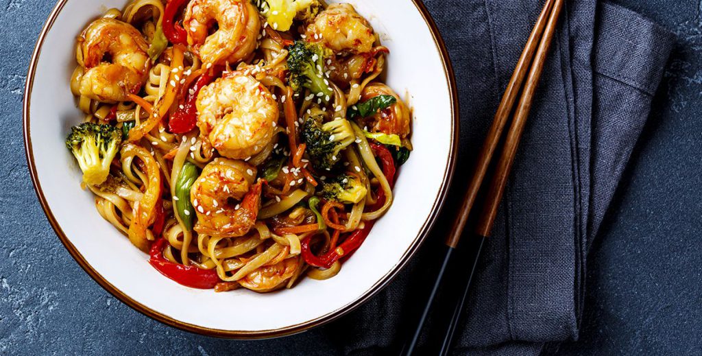 Tagliolini asiatici ai gamberi